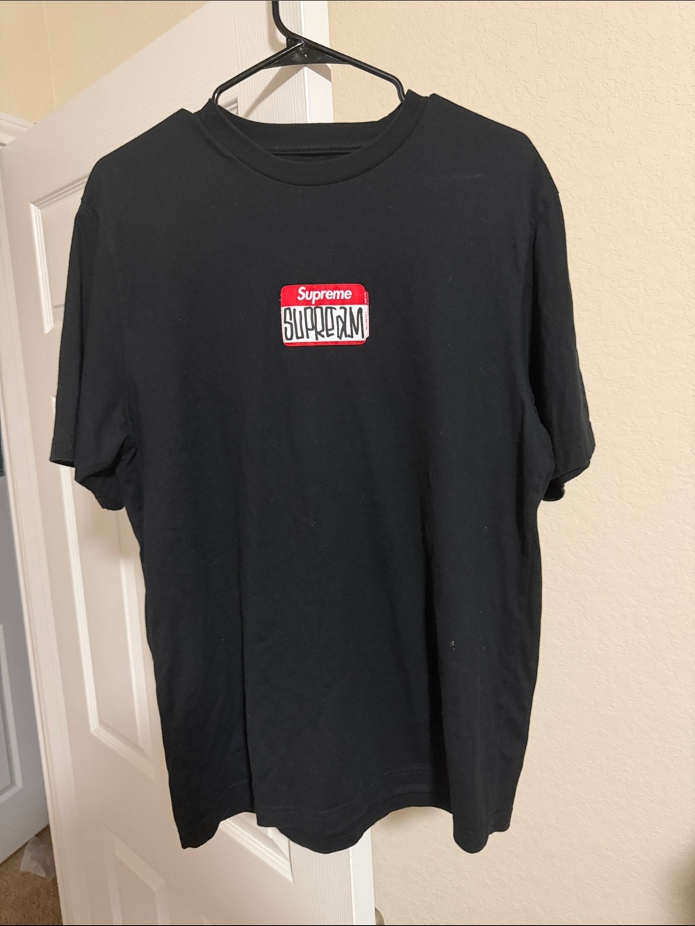 Supreme Black T-Shirt with Red & White Patch Logo